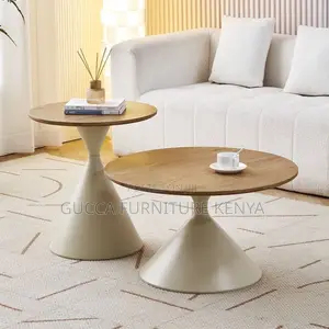 Modern Twin Round Wooden Top Reception Coffee Table