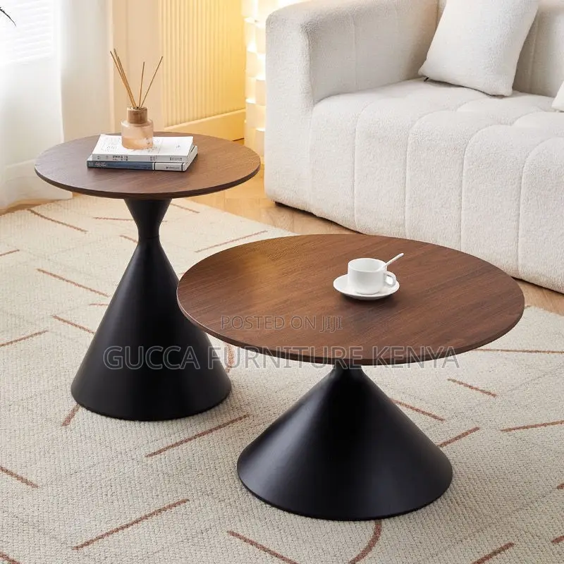 Modern Twin Round Wooden Top Reception Coffee Table