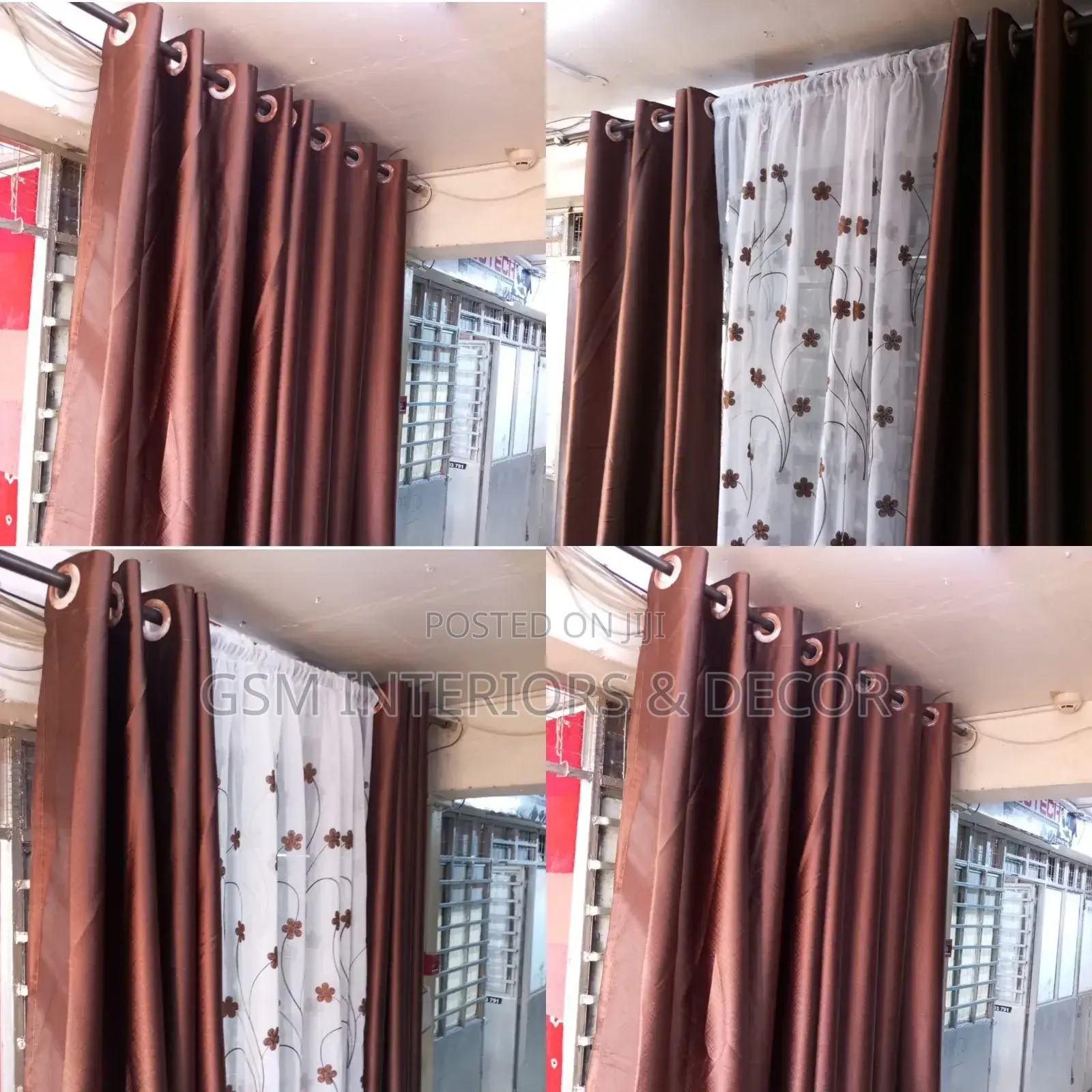 Coffee Brown Curtains With Themed Sheers