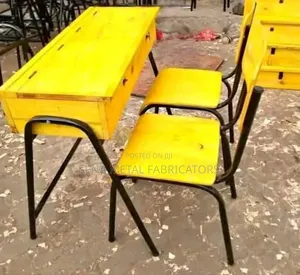 School Lockers With Double Locks and Chairs.