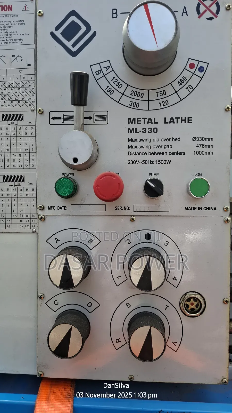 Ml330 Metal Lathe Machine.