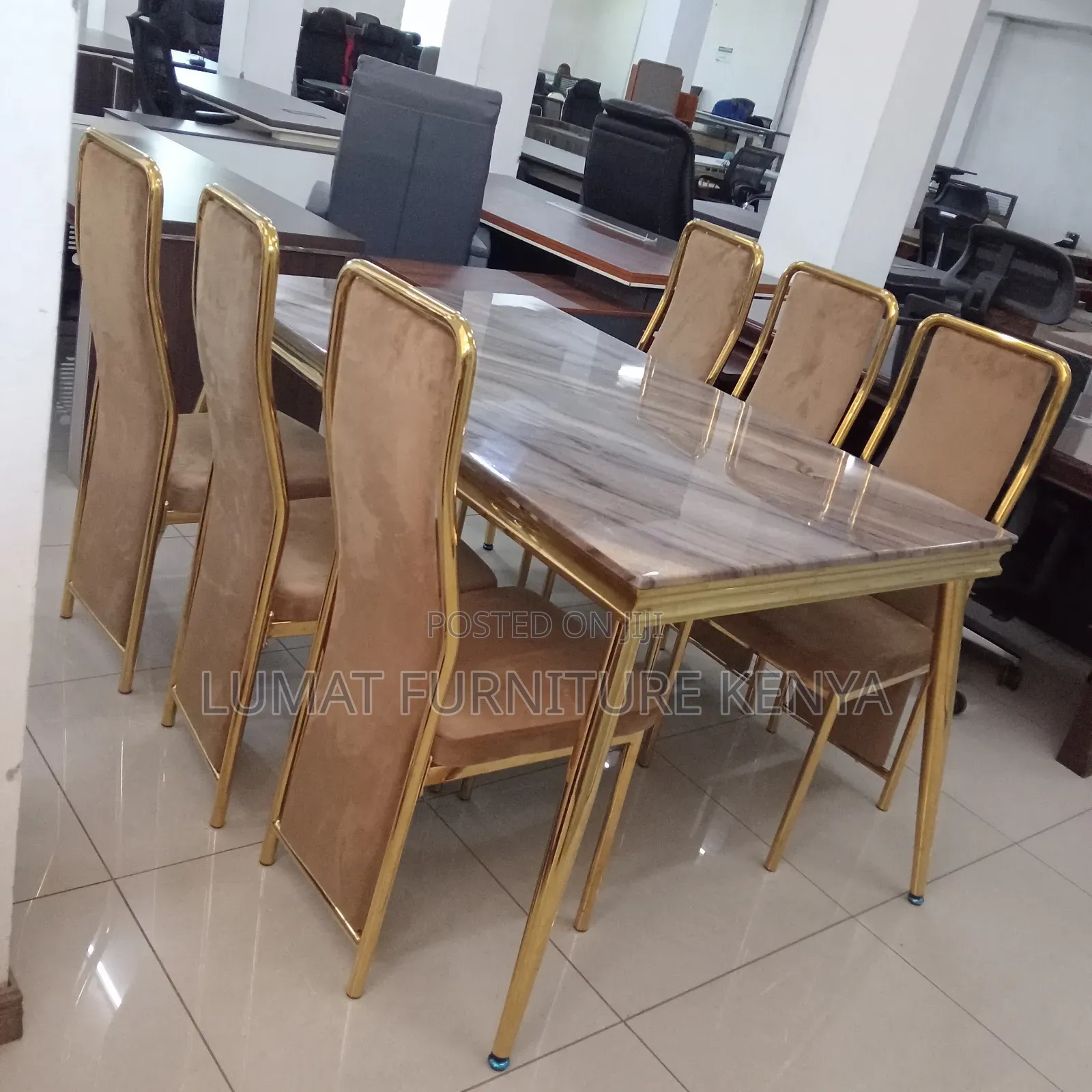 Gold Marble 6-Seater Dining Set