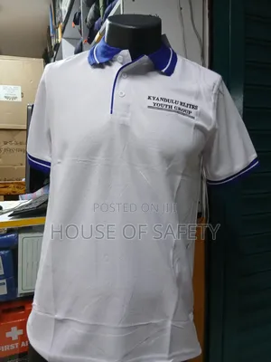 White Body Polo T-Shirt ,Collar Royal Blue