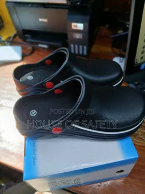 Black Safety Crocs With White Strip