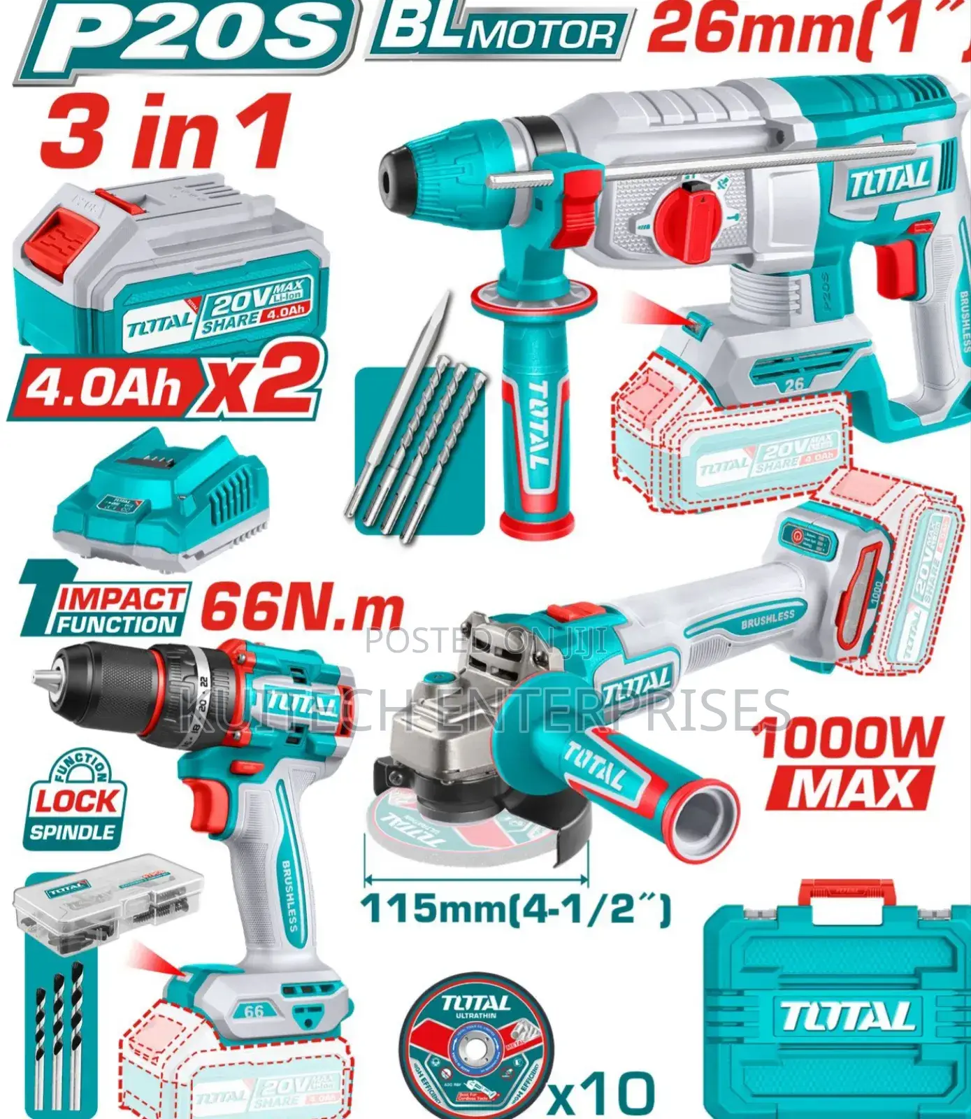 Combo 3pcs Combo Kit/ Total Cordless Industry Rotary Hammer