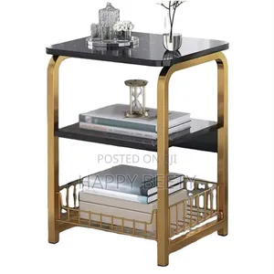 Luxury 3tier Nordic Marble Effect Side Table With Golden Frame