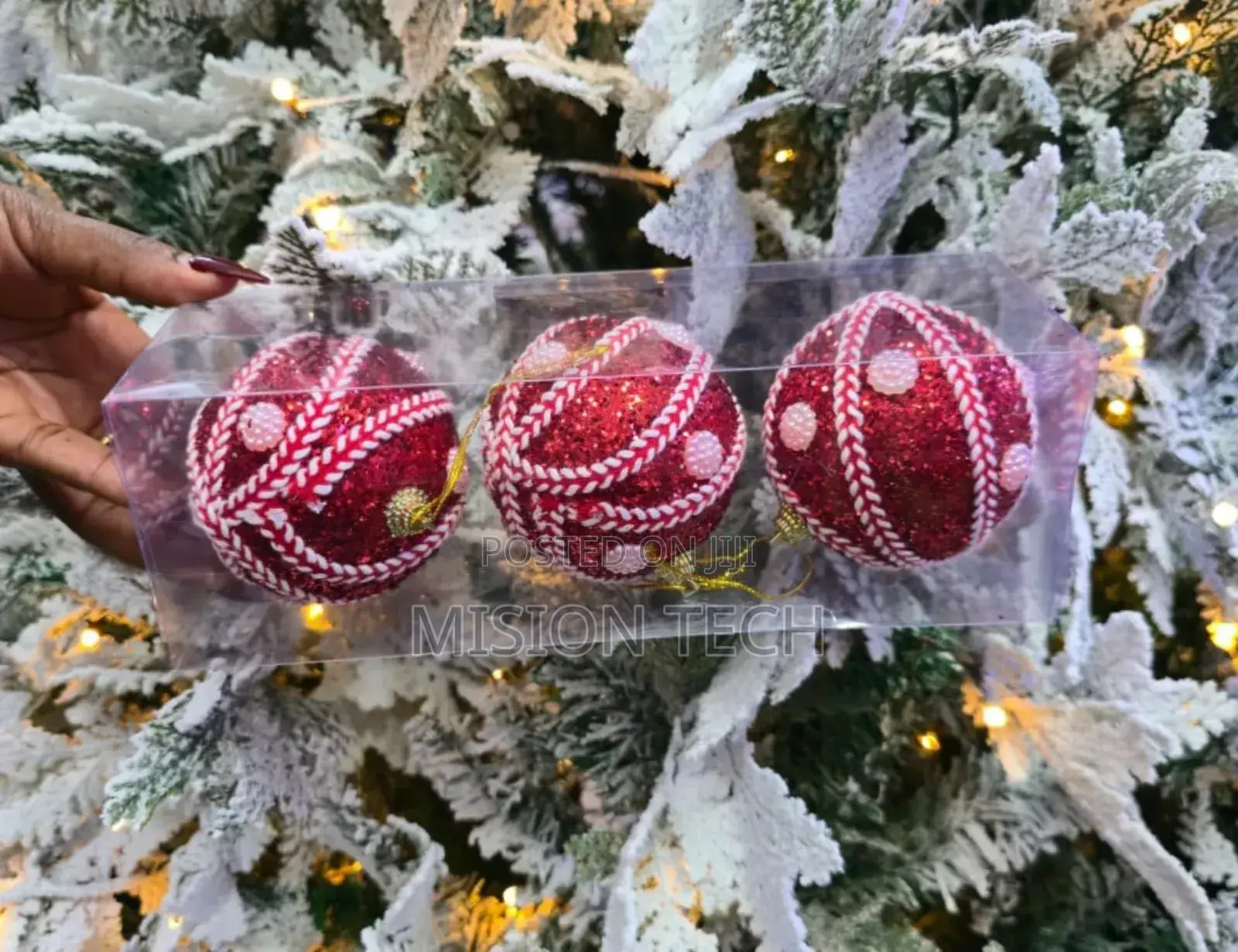 *Red Wooven 3pc Set Christmas Ball*
 