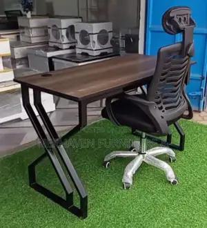 Metallic Office Desk + Office Headrest Chair