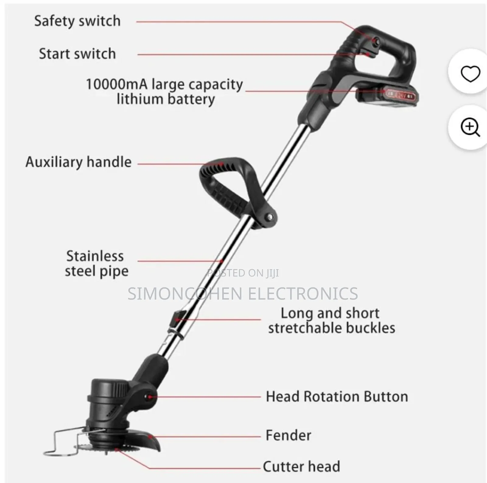 Cordless Electric Lawn Mower With Foldable Adjustable Trimmer