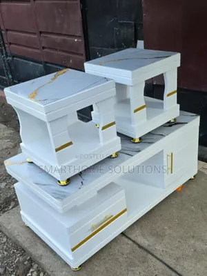 Coffee Table, Glass/Marble Topping, 2 Side Stools