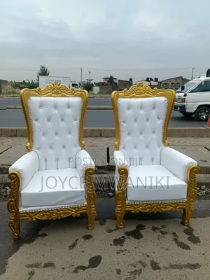 2 Gold and White Leather King Chairs 