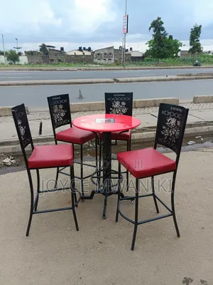 High Bar Chairs and Table, With Coated Frame, Red and Black 