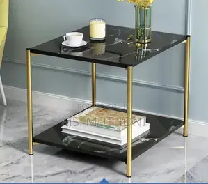 Premium Luxury Simple Marble Effect Side Table* ( Black / Gold )