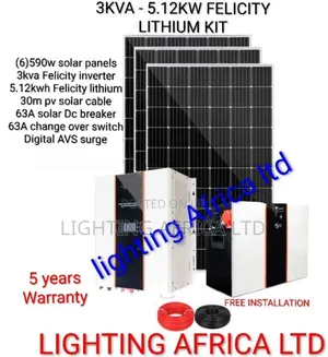 3.6kva Inverter - 5.12kwh Lithium Battery - 590w Solar Panels System