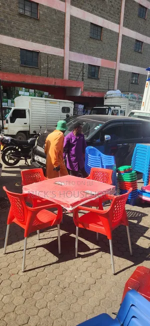 Red Plastic Table With Square Plastic Table With Metal Legs Set