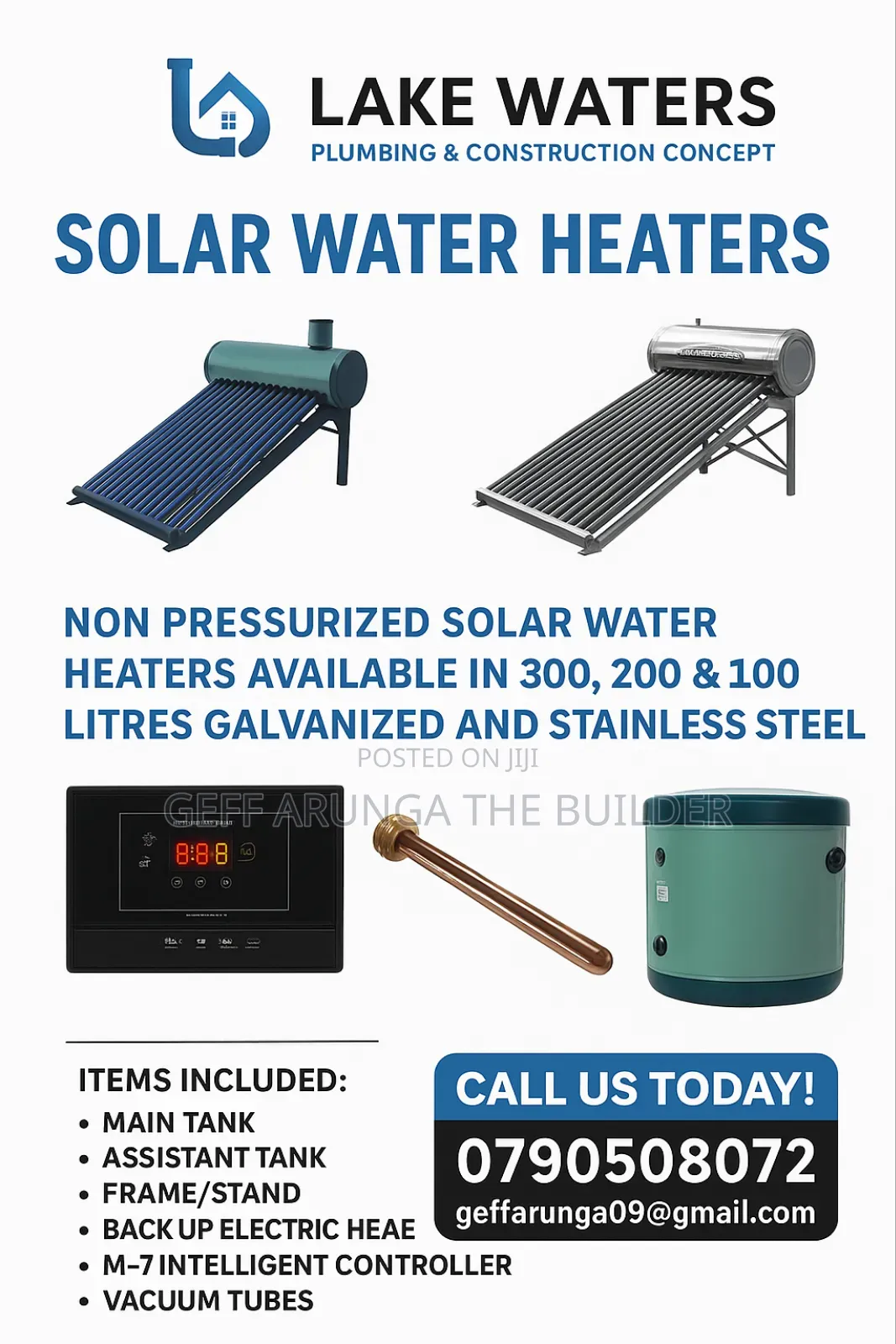 Non Pressurised Solar Water Heaters 300litres