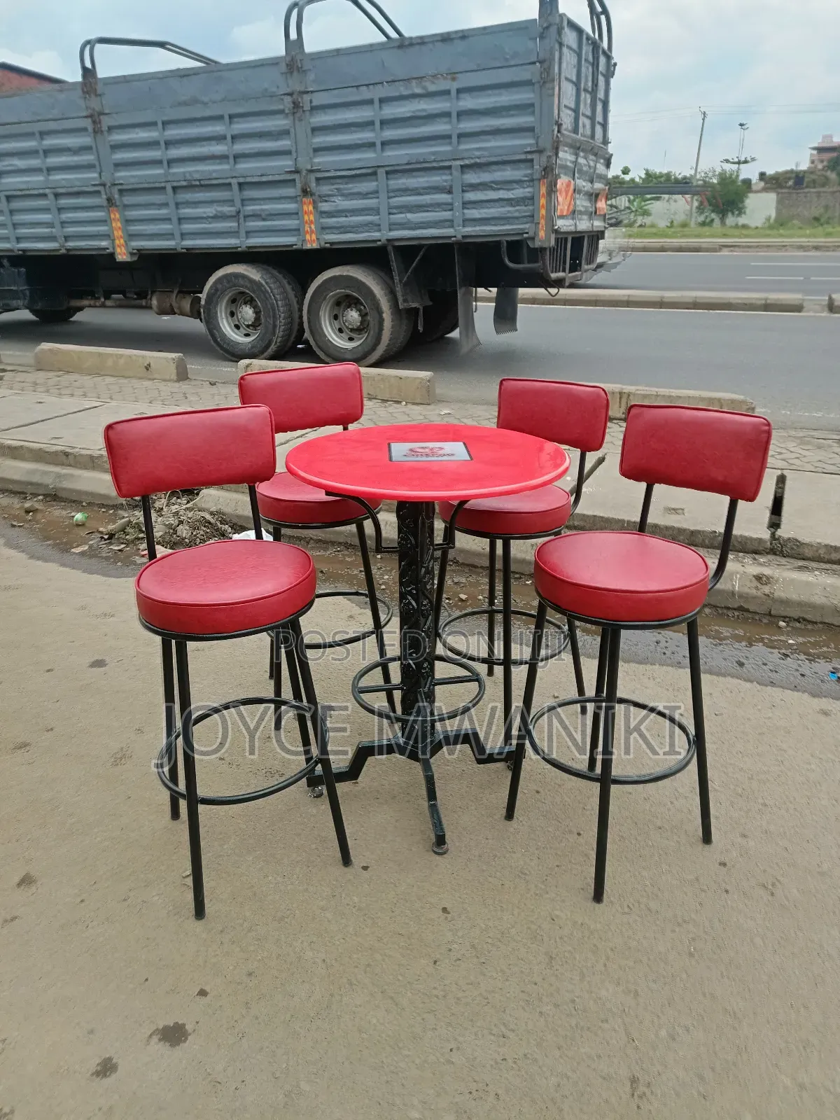 Bar Stools and Tables, Red With Coated Frame 