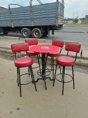 Bar Stools and Tables, Red With Coated Frame 
