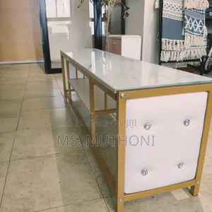 Double Shelf Glass Top Tv Stand With Gold Frame