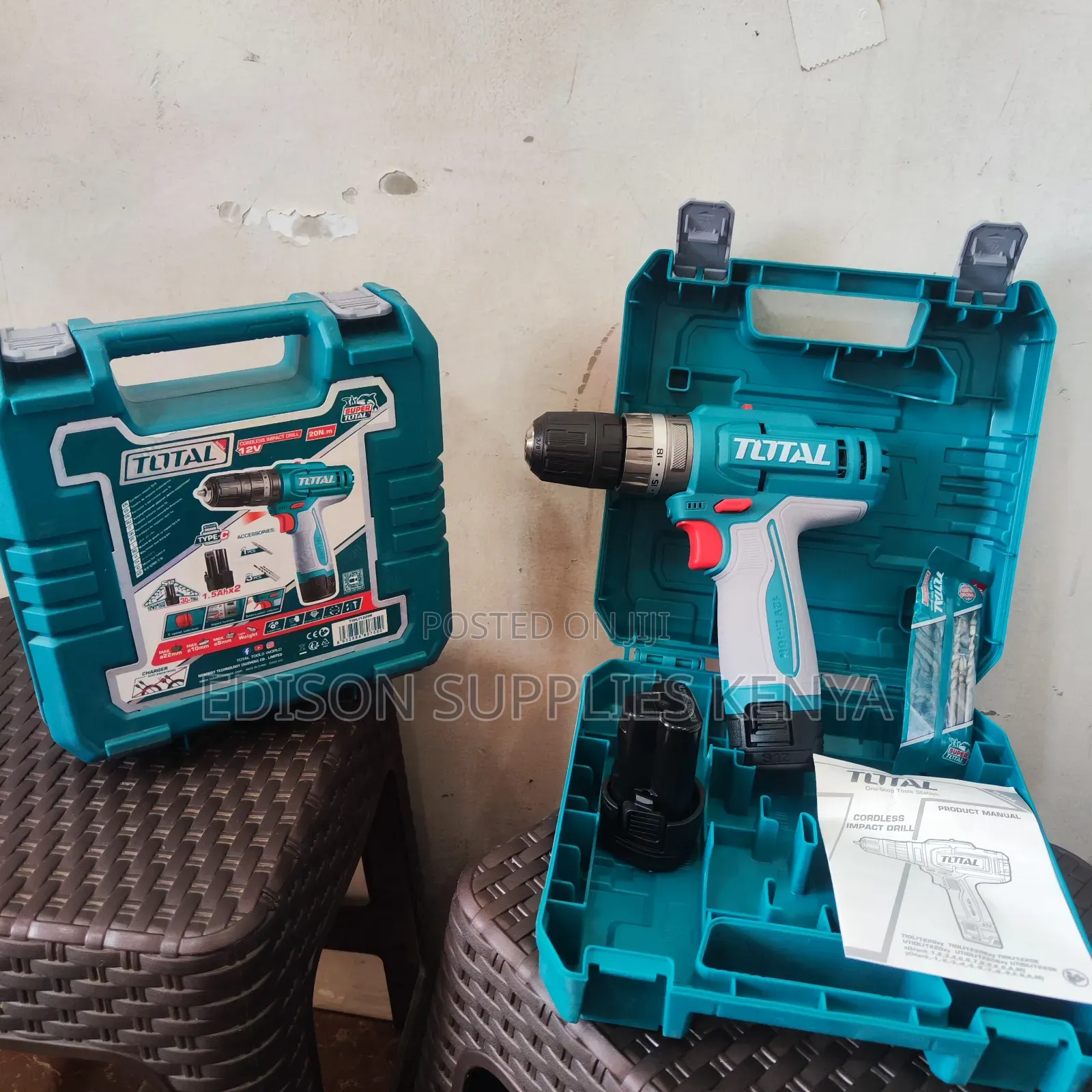 Total Cordless Impact Drill 12v 20n.M, 2 Batteries Hammer Drill + Bits