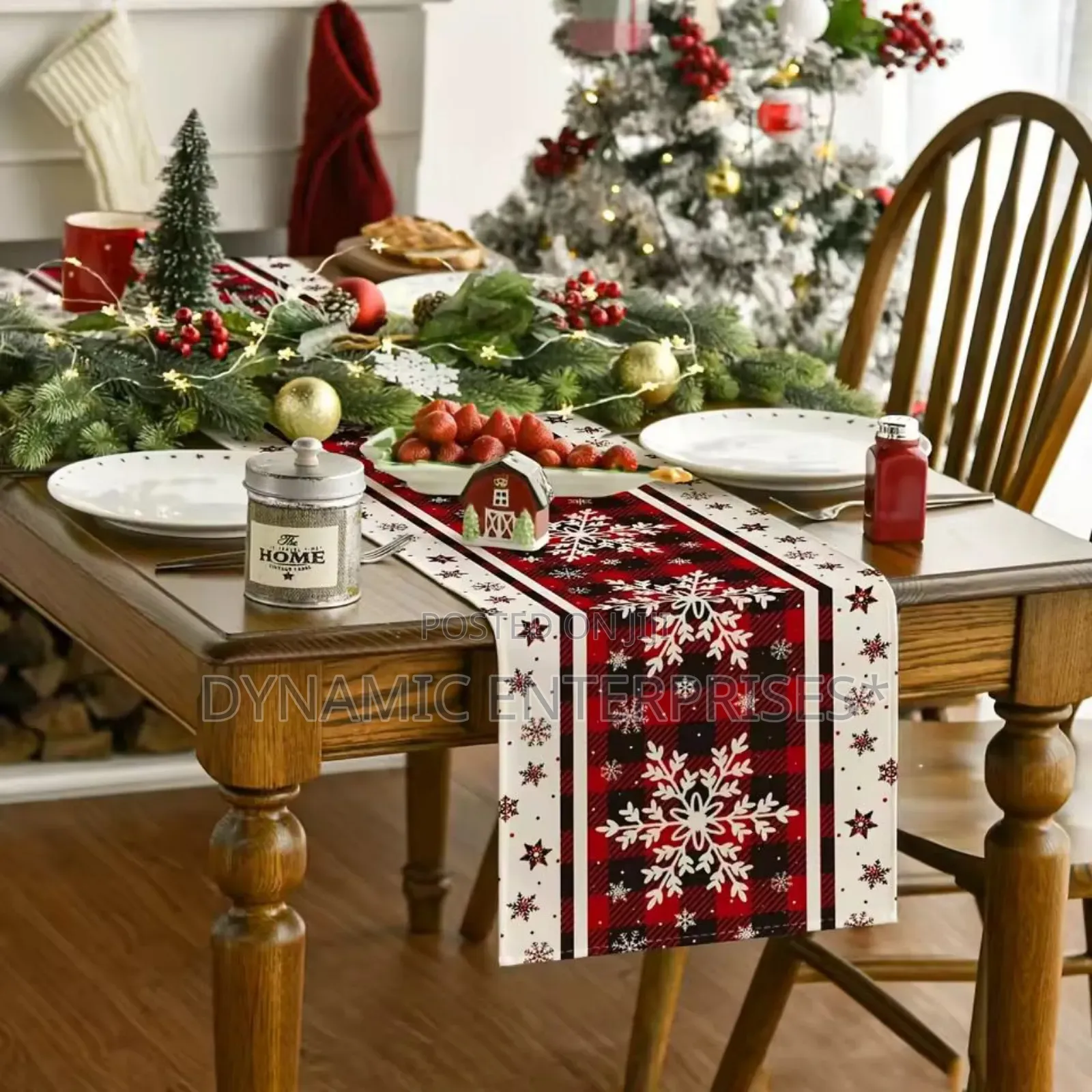 Buffalo Plaid Snowflakes Christmas Table Runner