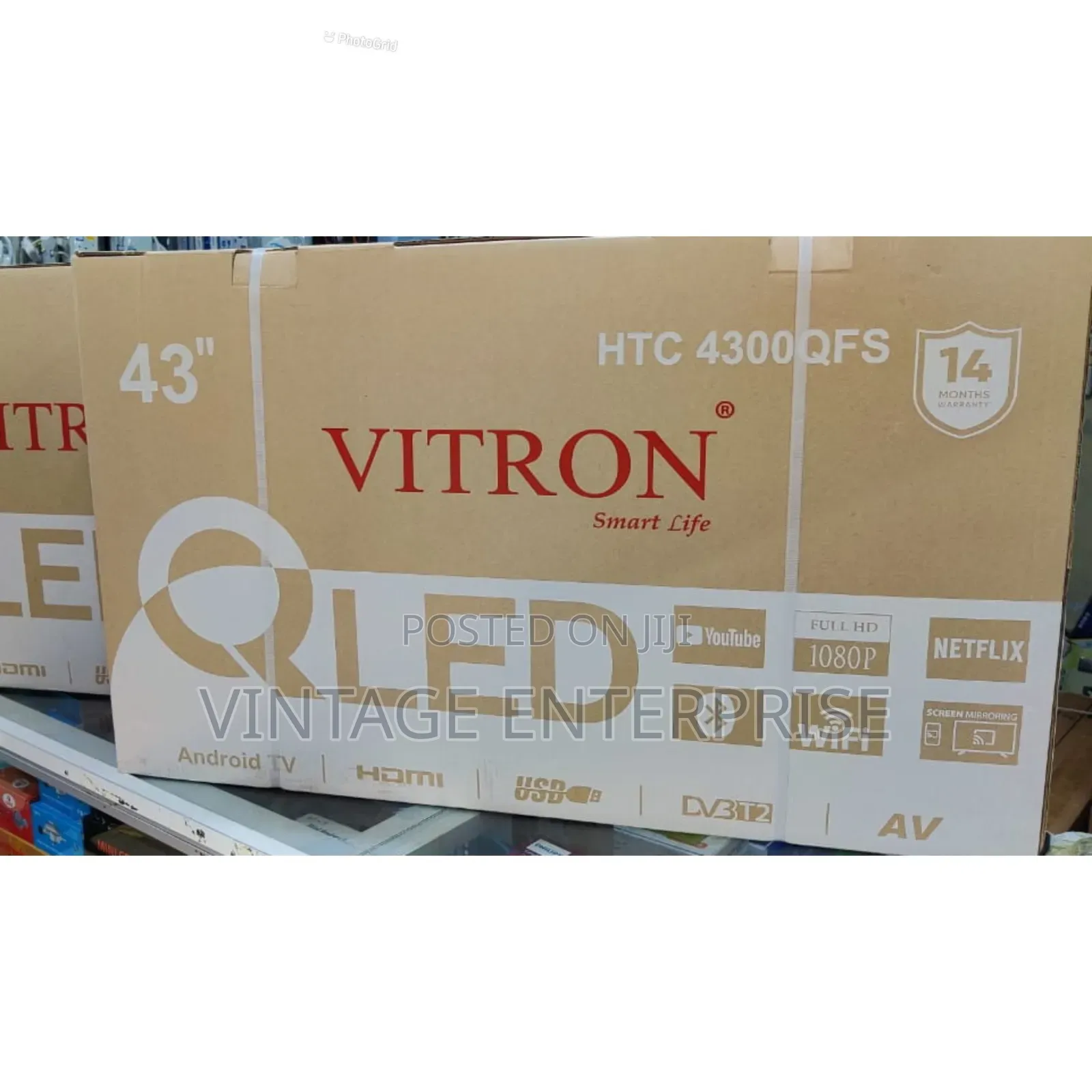 *Vitron 43" Inches Qled Smart Android Tv Frameless With Bluetooth