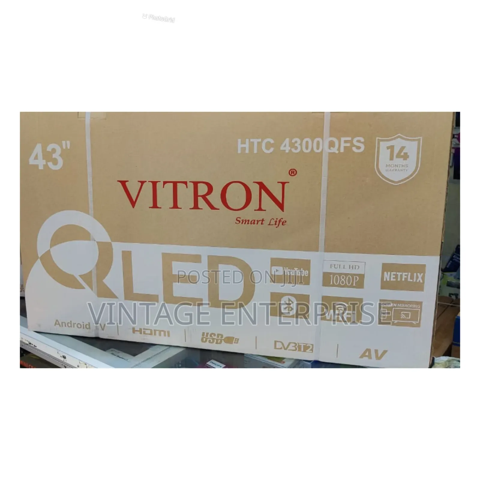 *Vitron 43" Inches Qled Smart Android Tv Frameless With Bluetooth