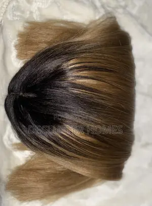 Semi Human Ombre Bob Short Straight Hair, Black Brown.