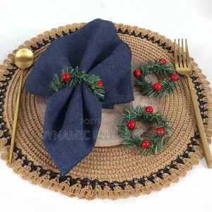 Set of 6pcs Christmas Red Fruit PVC Pine Needle Napkin Ring Holders