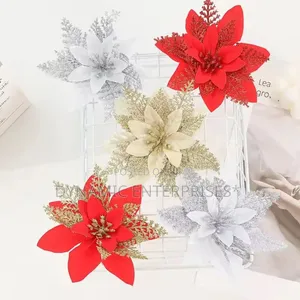 Silk Poinsettia and Cherry Blossom Christmas Flowers High Circle