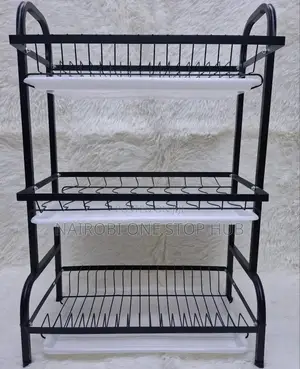 3-Tier Carbon Steel Dish Rack With Cutlery Board Holder
