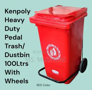 Red Kenpoly Heavy Duty Pedal Trash/Dustbin 100ltrs With Wheels