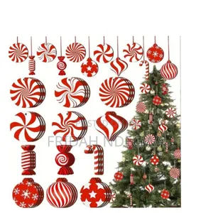 12pcs Wooden Red Candy Windmill Cane Christmas Tree Pendant Decoation