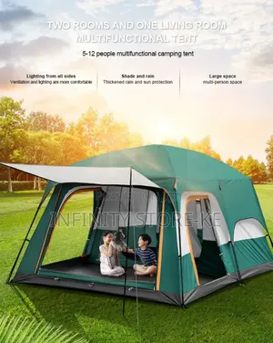 5–12 Person Large Family Camping Tent – 2 Rooms + Living Area
