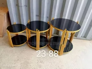 Modern Round Nesting Coffee/Side Tables – Black Glass & Gold Frame
