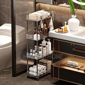 Four Tier Acrylic Rolling Utility Cart / Mobile Trolley Storage Rack