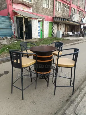 Set of Barrel Bar Table and 4 Chairs 