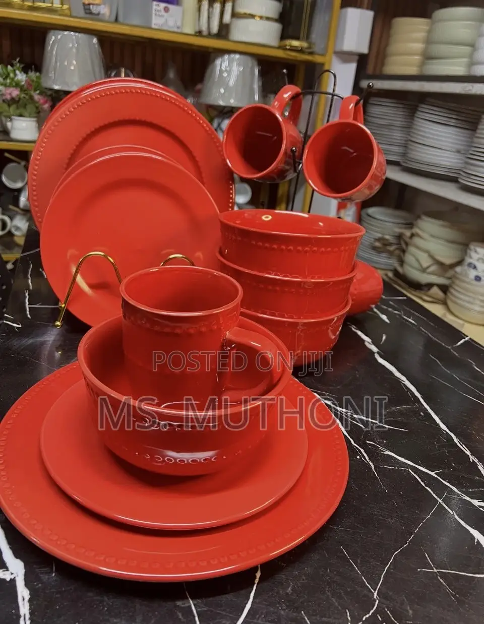 Textured Rim 16 PCS Red Dinner Set*