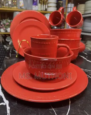 Textured Rim 16 PCS Red Dinner Set*