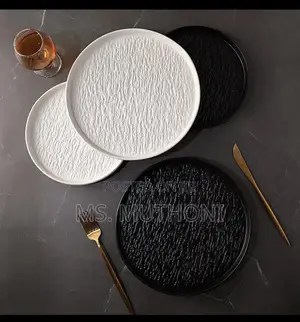 6 PCS 10.5'inch Textured Ceramic Dinner Plates in White and Black