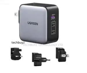 Ugreen 65w 3-port Gan Fast Charger With Interchangeable Uk/Us/Eu Plugs