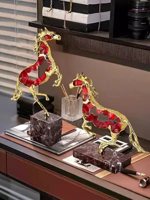 Set of Two Luxury Modern Crystal Horse Statue Sculptures
