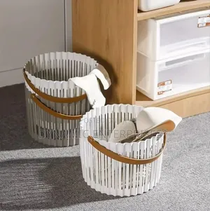 Plastic Laundry Hamper Baskets With Faux Leather Handles
