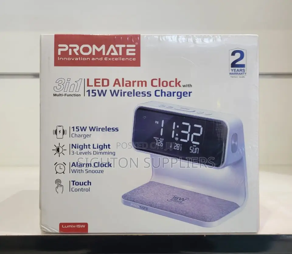 Promate Lumix-15w 3 in 1 Multi Function Led Alarm Clock