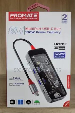 Promate Transhub-Mini 8-in 1transparent Ultra-Fast Multiport Usb-C Hub