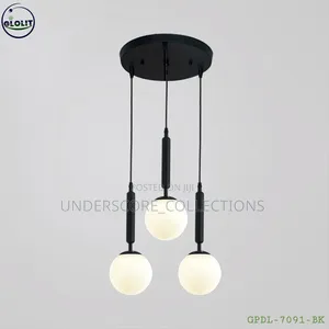 Black Glolit 3-Light Glass Globe Chandelier