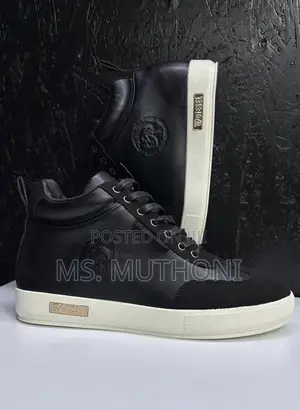 Brown /Black Diesel High-Top Leather Sneakers With a White Sole