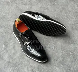Black Patent Leather Double Casual Shoes With a White Rubber Sole