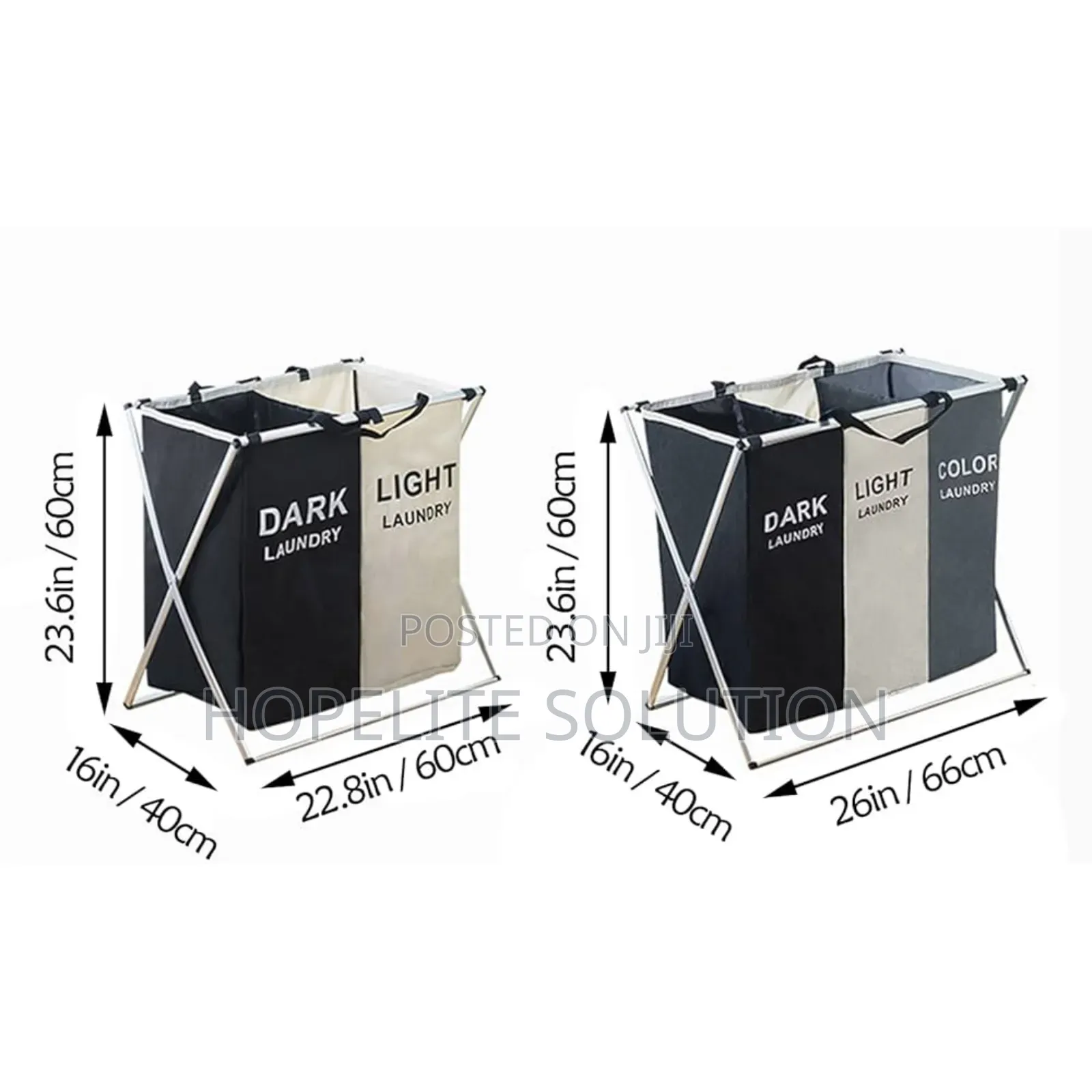 Foldable Frame 3 Compartment or 2 Compartment Laundry Basket Hamper