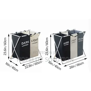 Foldable Frame 3 Compartment or 2 Compartment Laundry Basket Hamper
